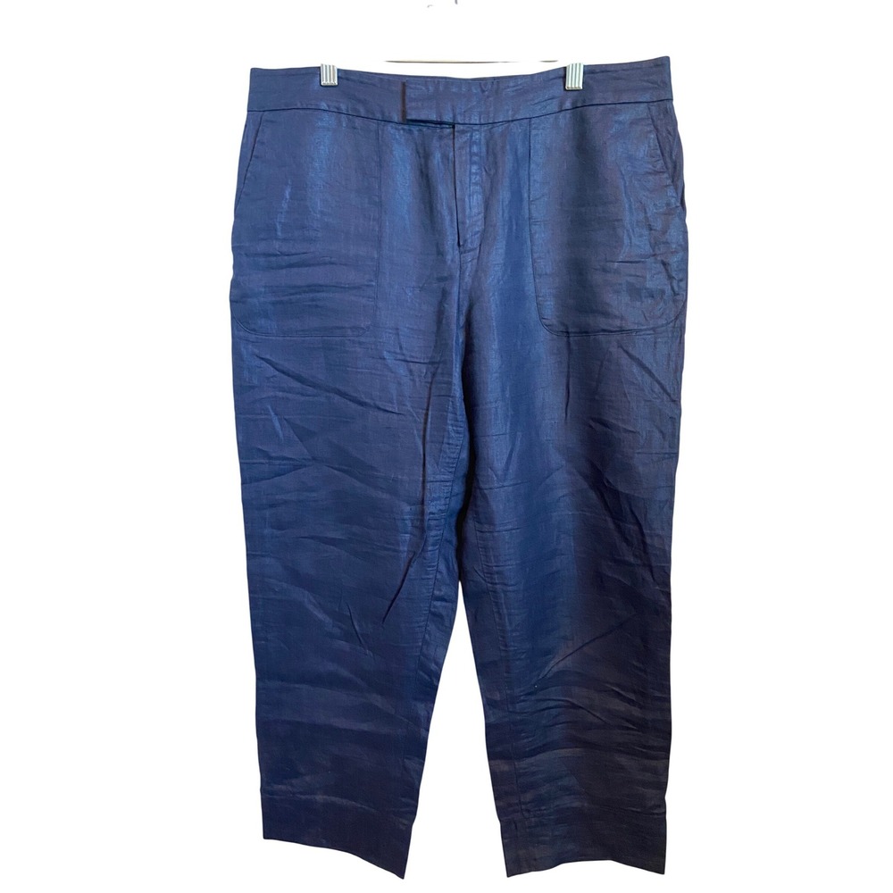 Rag & Bone Navy Blue 100% Linen Patch Pocket High Rise Cropped Pants Size 10